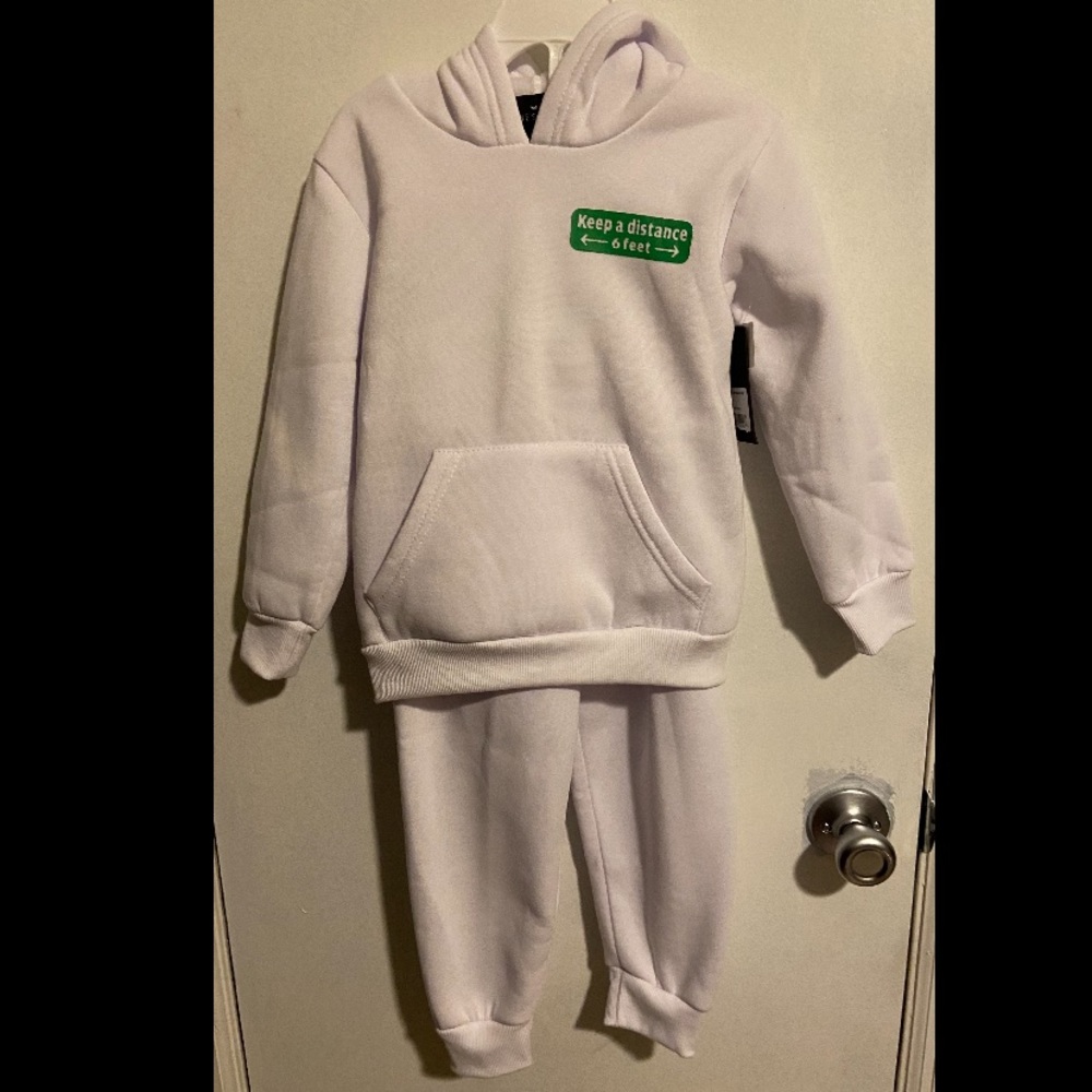 Boys “Keep Distance - 6FT” White Hoodie and Sweatpants Set
